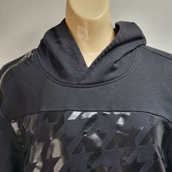 G By Guess LS Pullover Hoodie Black w/ Houndstooth - Size Small - Picture 2 of 5